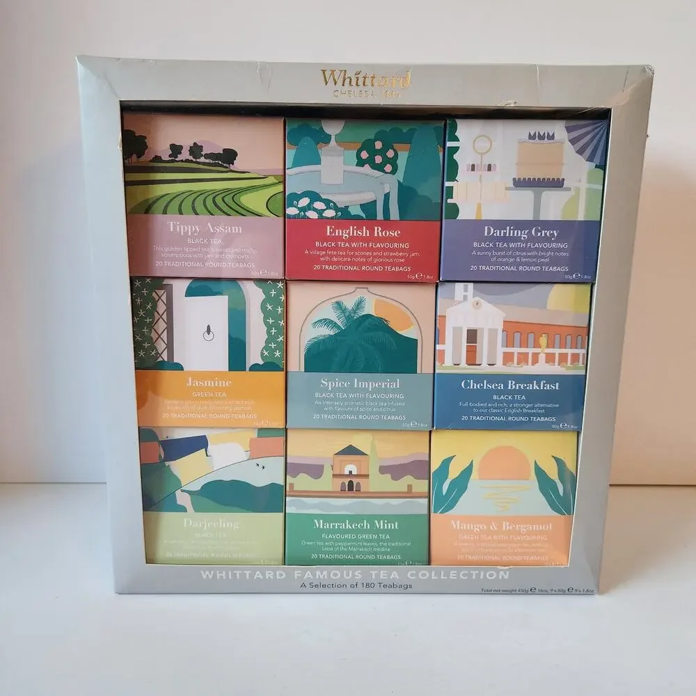New! Whittard Famous Tea Collection 180 Teabags Assort Flavor Gift Set Box 08/25